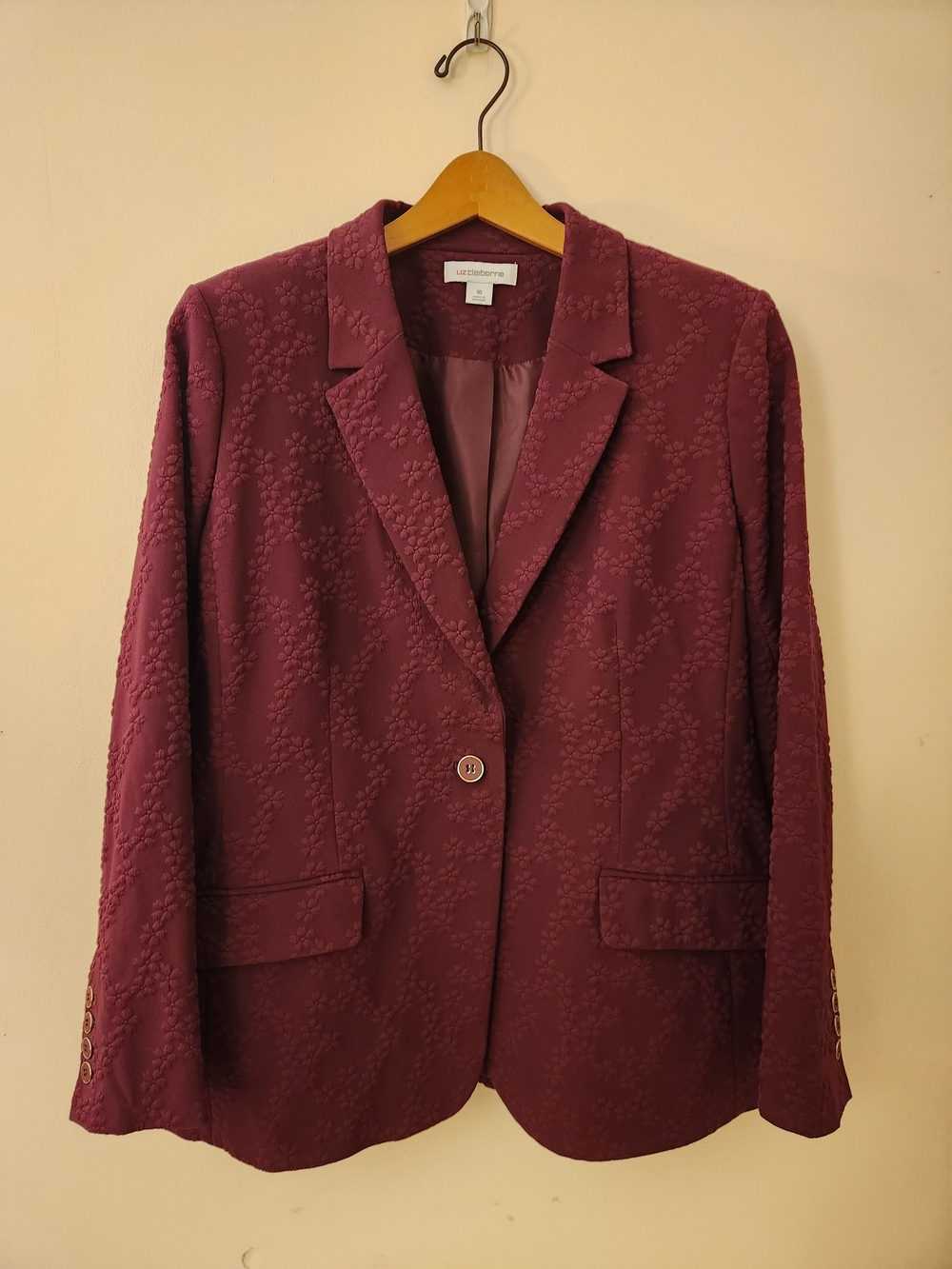 Liz Claiborne Burgundy Floral Jacquard Blazer Size 16